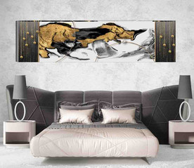 北欧风烁金抽象金色水墨床头画