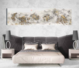 新中式金色山水国画床头画