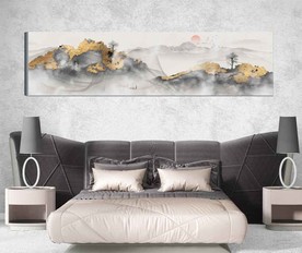 新中式金色山水国画床头画