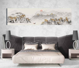 新中式金色山水国画床头画