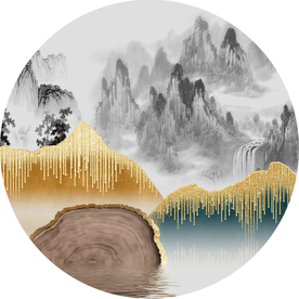 圆形山水装饰画晶瓷画