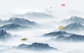 中式水墨山水画