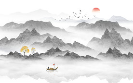 中式水墨山水画