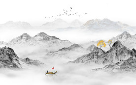 中式水墨山水画