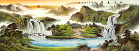 旭日东升国画山水画背景墙