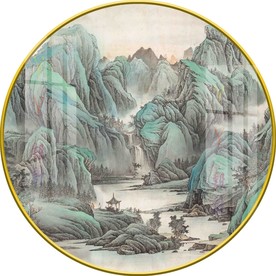 新中式水墨意境山水圆形装饰画图