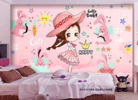 可爱跳舞女孩粉色女孩房背景墙