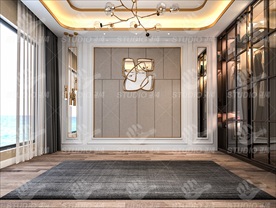 现代极简卧室背景墙空景