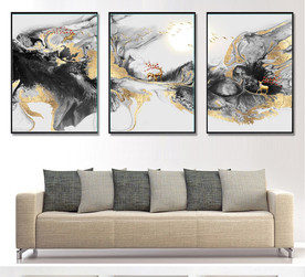 新中式烁金抽象麋鹿山水装饰画