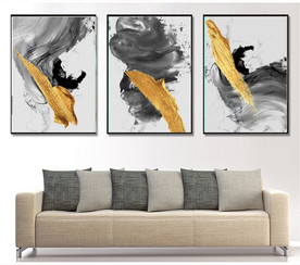 现代新中式金色水墨装饰无框画