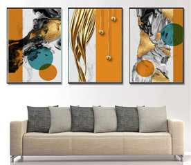 现代爱马仕抽象金色油画装饰画