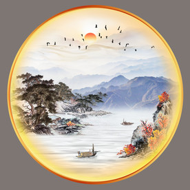 原创圆型水墨山水装饰画