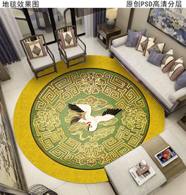 新中式古典花纹圆形地毯