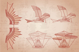 达芬奇手稿飞机翅膀复古线稿仿生