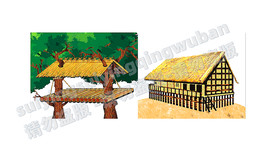 新石器建筑 巢居树屋杆栏式茅草