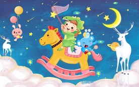 旋转木马手绘卡通儿童房背景墙