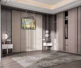 现代卧室背景墙3D场景空景