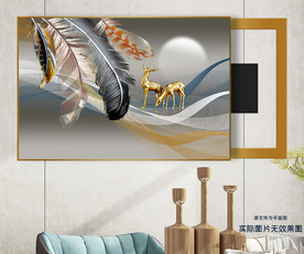 轻奢羽毛麋鹿电表箱装饰画