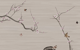 素雅工笔花鸟背景墙花鸟壁纸花鸟