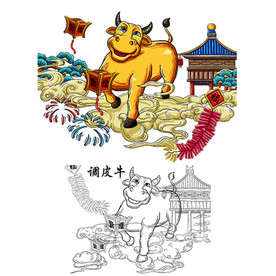 牛年中国风国潮插画
