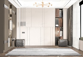 现代极简卧室背景墙空景效果图