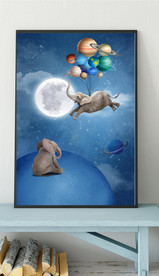 北欧风太空大象儿童房装饰画