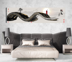 新中式抽象水墨禅意风景床头画