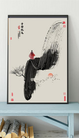 新中式抽象水墨山水风景玄关装饰