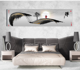 新中式抽象水墨禅意风景床头画