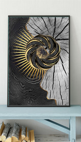 现代烁金水墨金色年轮木纹装饰画