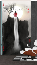 新中式抽象水墨山水风景玄关装饰