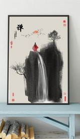 新中式抽象水墨山水风景玄关装饰