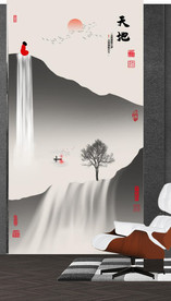 新中式抽象水墨山水风景玄关装饰