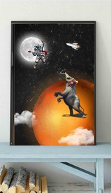 北欧风太空大象儿童房玄关装饰画