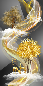 烁金线条几何玄关画