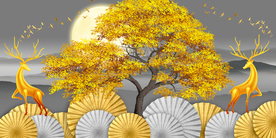 新中式抽象山水三联晶瓷画