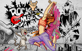 个性砖墙欧美涂鸦音乐工装背景墙