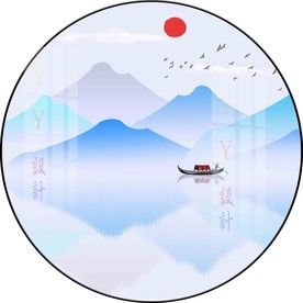 新中式意境山水圆形装饰画图片