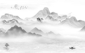 中国风灰色别墅山水 TIF分层