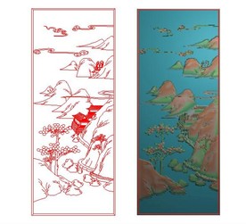 山水精雕 山水图 松树精雕图