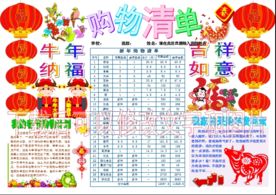 新年购物春节采购牛年数学手抄报
