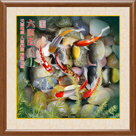 原创高清鲤鱼六顺图装饰画