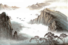 纯手绘超高清山水背景墙