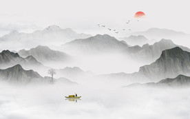 中式水墨山水画