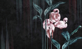 手绘西洋画热带雨林火烈鸟