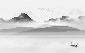 意境中式灰色山水 TIF分层
