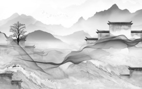 徽派灰色中式山水 TIF分层