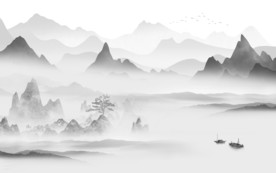 新中式灰色中式山水 TIF分层