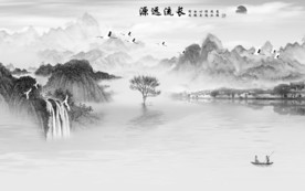 现代灰色中式山水 TIF分层