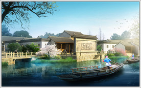 江南古镇水乡效果图